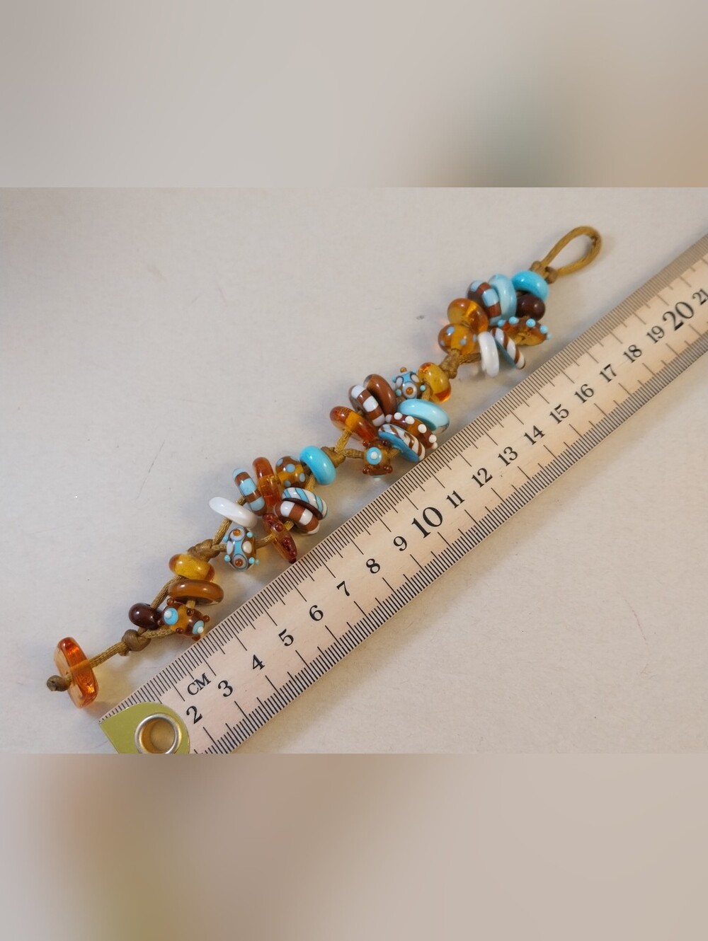 Vintage Lampwork Turquoise and Amber Glass Bead Bracelet - Picture 6 of 10